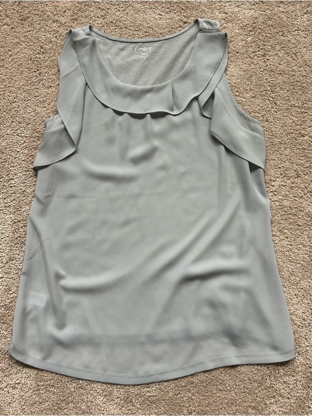 LOFT Light Sage Ruffle Sleeveless Camisole